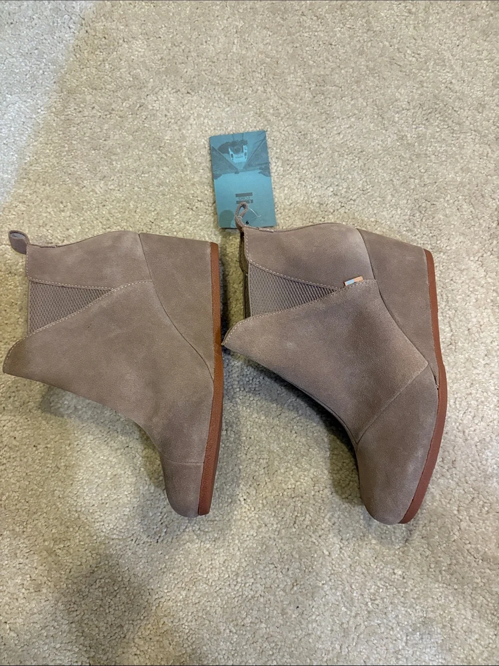 Toms Taupe Suede Wedge Ankle Booties-Size 9